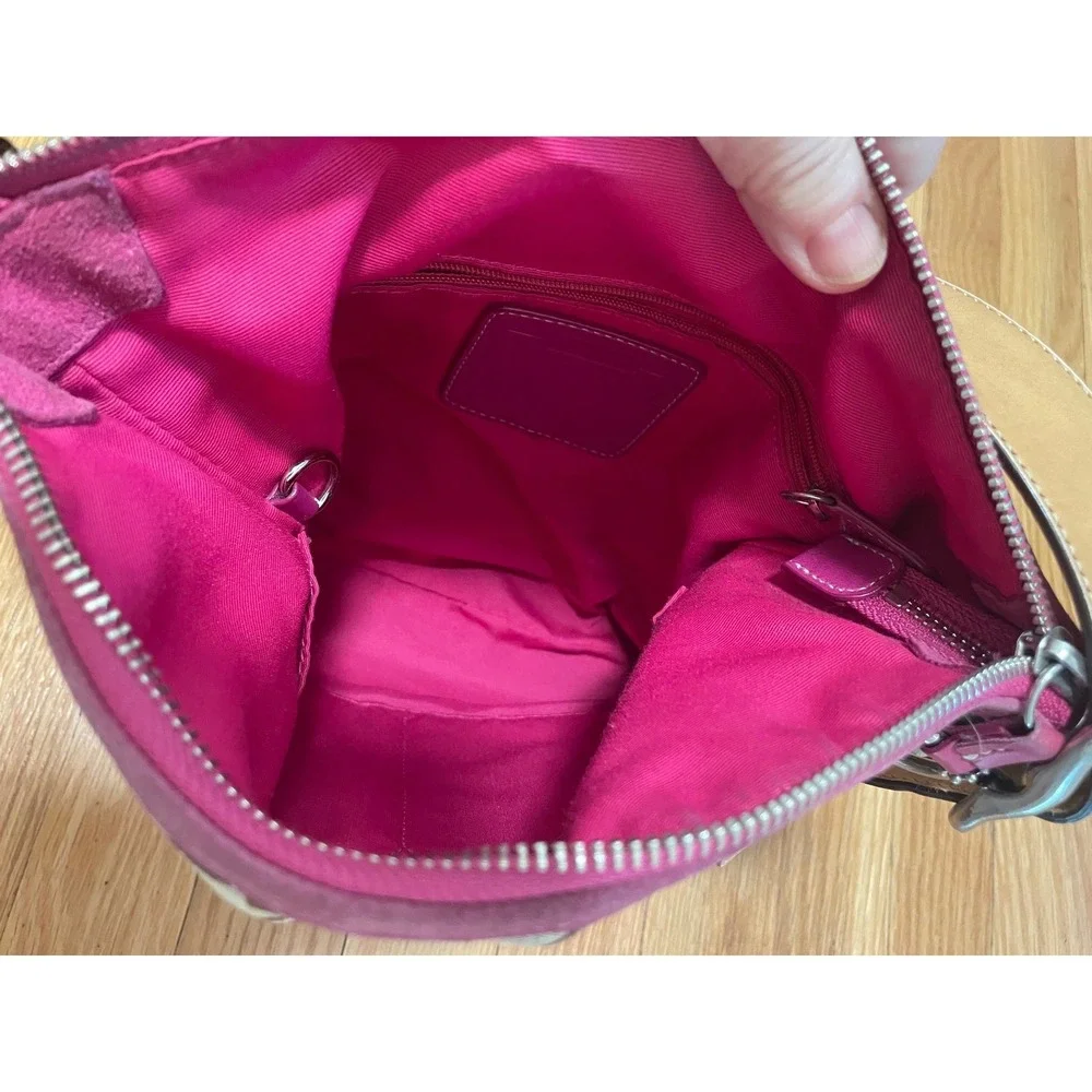 Coach Vintage Duffle Bag Signature Monogram Pink Suede Trim Tassel 9362